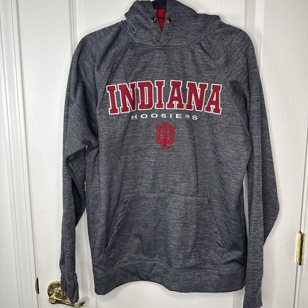 Indiana Hoosiers Hoodie Mens M Gray Colosseum Embroidered IU Trident Red Lined